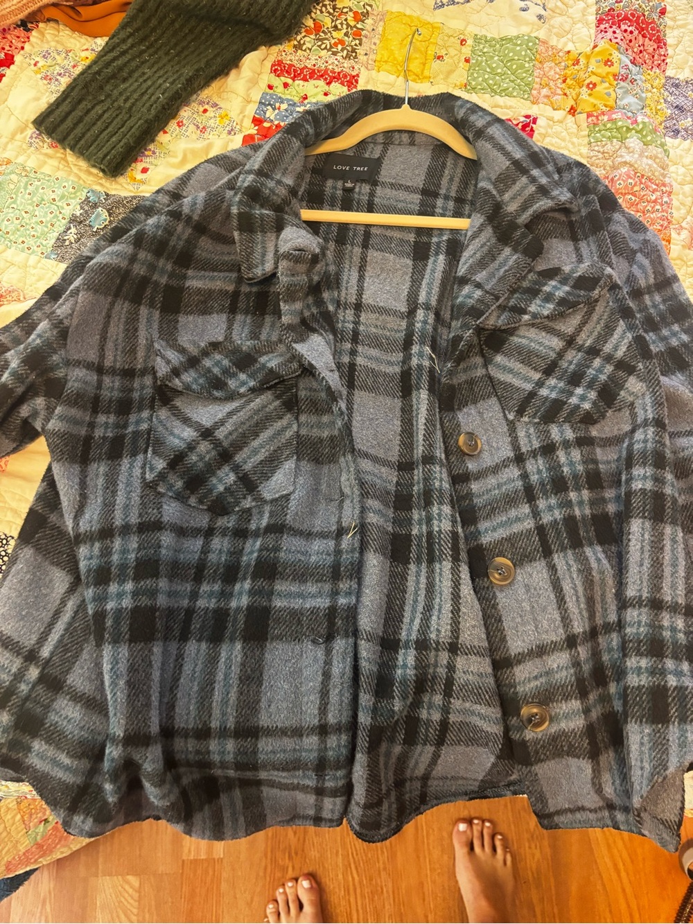 Love Tree Gray & Black Plaid Shacket